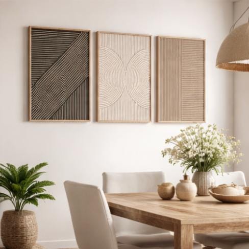 Abstract Canvas Set - مجموعة من 3 لوحات جدارية بيج
