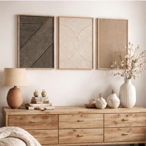 مجموعة من 3 لوحات جدارية بيج و - مراجعة Abstract Canvas Set وسعره